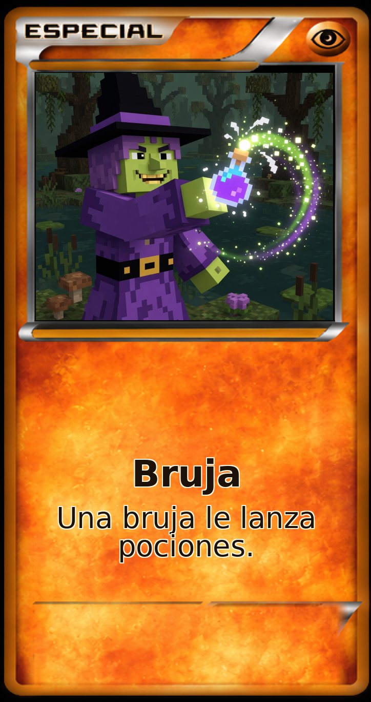 Carta Especial: Bruja. Una bruja le lanza pociones.