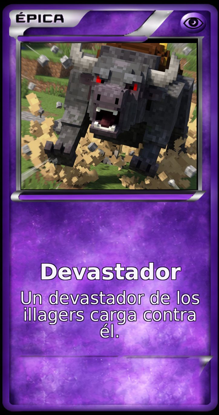 Carta Épica: Devastador. Un devastador de los illagers carga contra él.