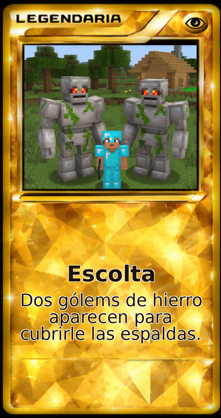 Carta Legendaria: Escolta. Dos gólems de hierro aparecen para cubrirle las espaldas.