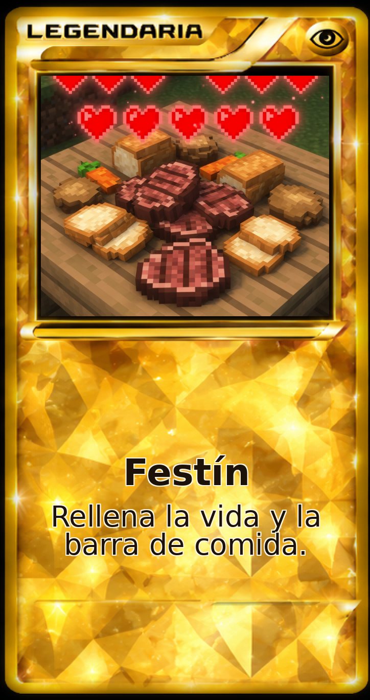 Carta Legendaria: Festín. Rellena la vida y la barra de comida.